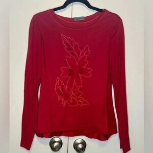 Velvet by Graham & Spencer Red Long Sleeve Top with Floral Cutouts Lined Size L